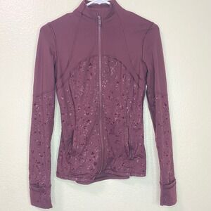 Lululemon Define Jacket Size 4 Burgundy Red Velvet Burnout Splatter Full Zip